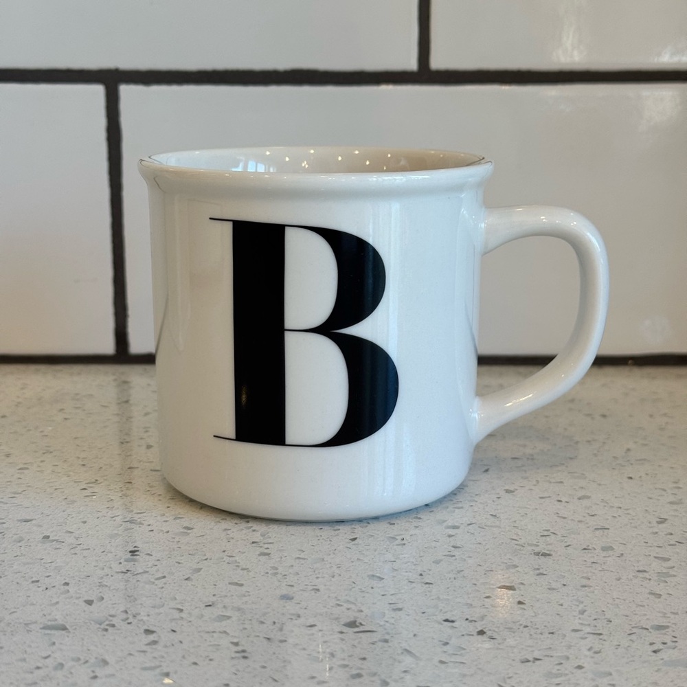 Pottery Barn White Mug with Black Letter B